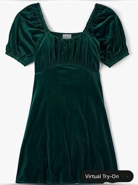 Green Velvet Puff Sleeve Mini Dress xx large   NWOT